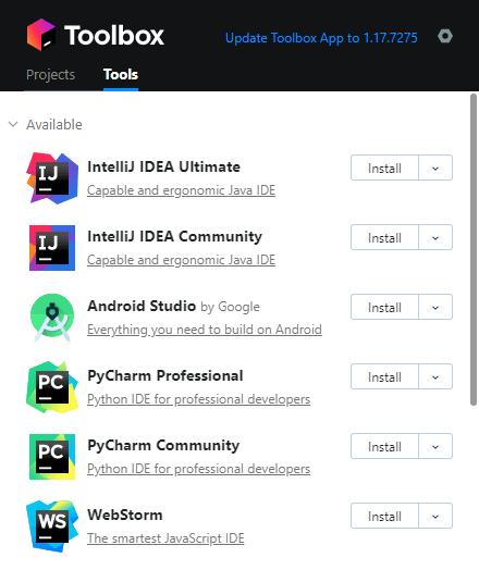 JetBrains Toolbox下载,软件安装,程序更新